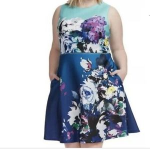 Julia Jordan Fit and Flare Floral Blue Size 16